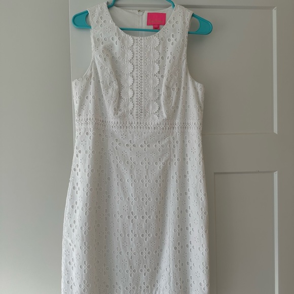 Lilly Pulitzer Railee Shift Dress Resort White Floral Cross Eyelet - Picture 3 of 7
